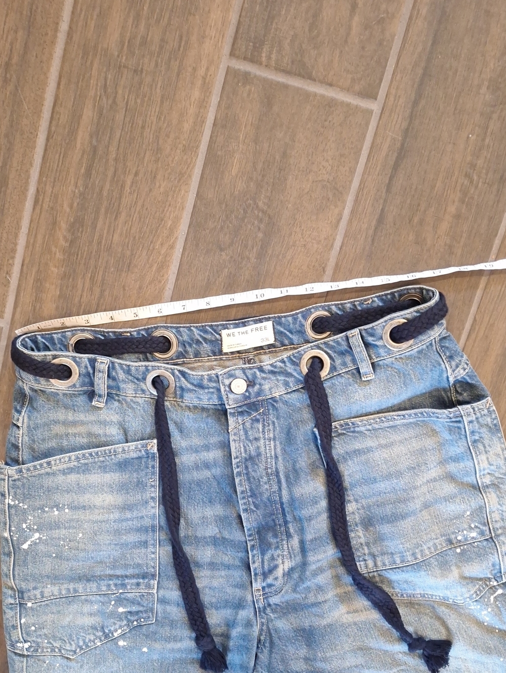 Free People Moxie Low Slung Paint Splatter Barrel Jeans 33 Long Artsy - Picture 6 of 13